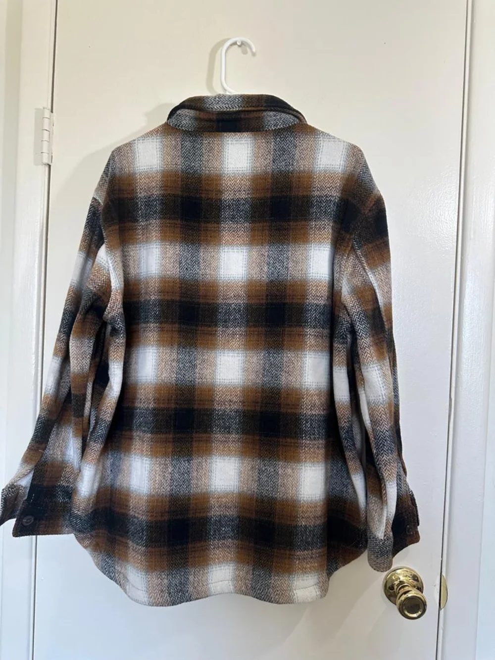 Men's Plaid Lightweight Shirt Jacket in Brown & Cream • Size M